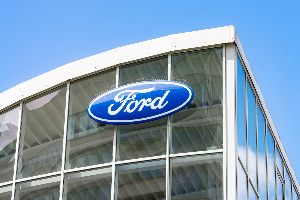 Ford logo on dealership