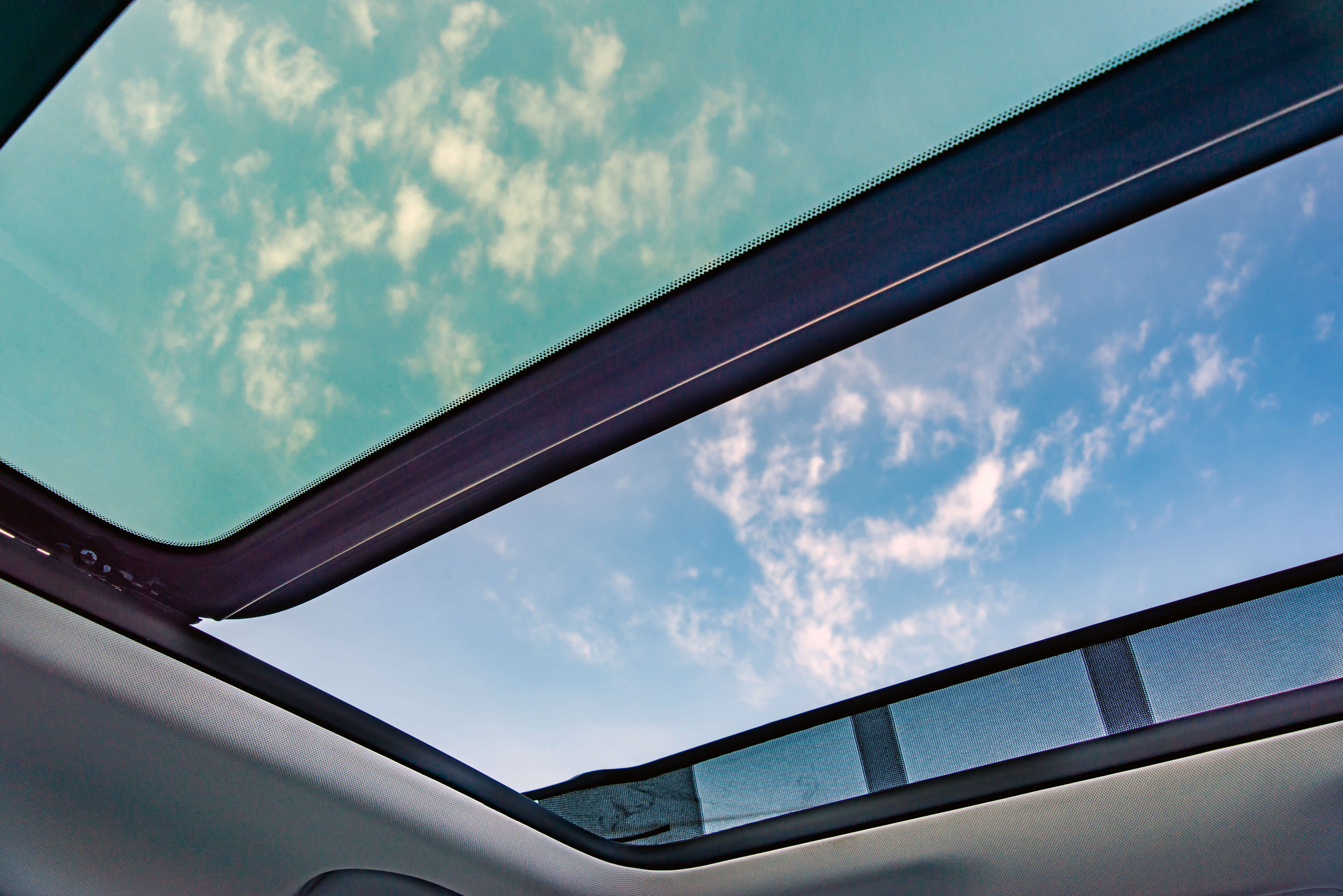 A sunroof in a passenger car.