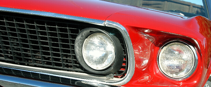 red ford mustang headlights and grill